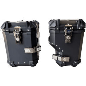 BAULES LATERALES LS2 ALUMINIO NEGRO 38+32 LITROS BMW CON SOPORTE A ELECCION